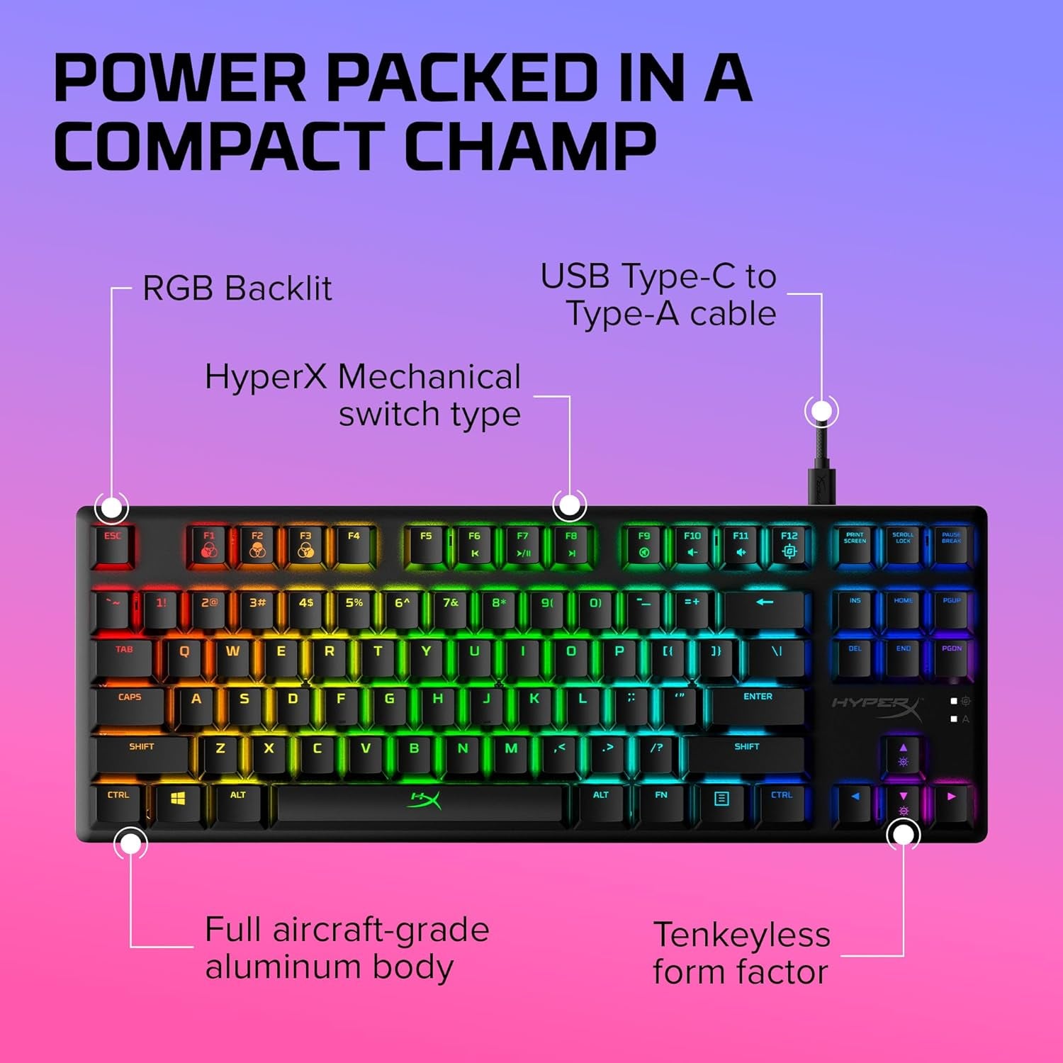 Alloy Origins Core - Tenkeyless Mechanical Gaming Keyboard, Software Controlled Light & Macro Customization, Compact Form Factor, RGB LED Backlit, Linear  Red Switch,Black